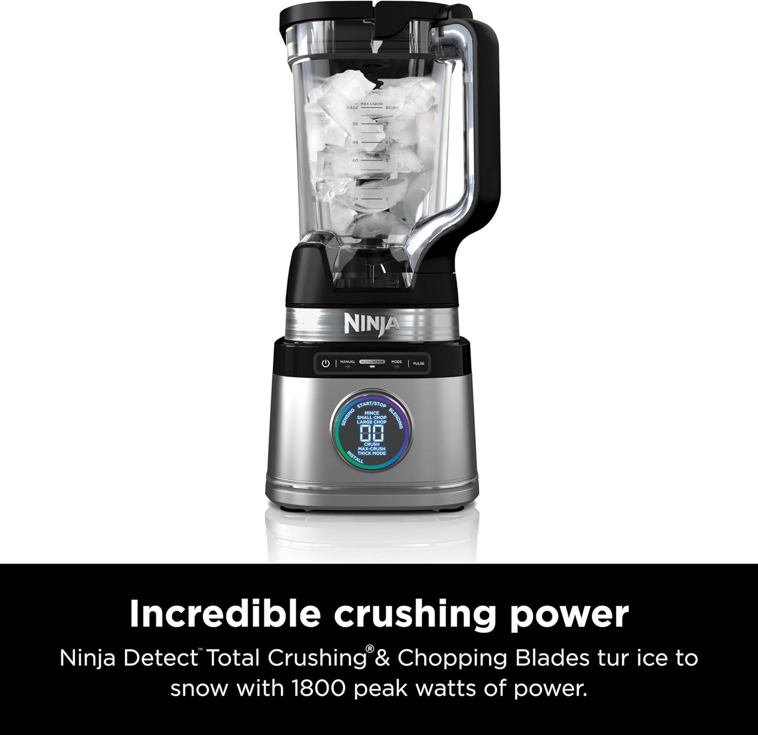 NINJA, Licuadora Detect Power Pro, Capacidad de 72 Oz, Ideal para Smoothies y Bebidas Congeladas, Procesa Alimentos, 1800 Watts, Tecnología BlendSense, Color Negro y Plateado, TB201