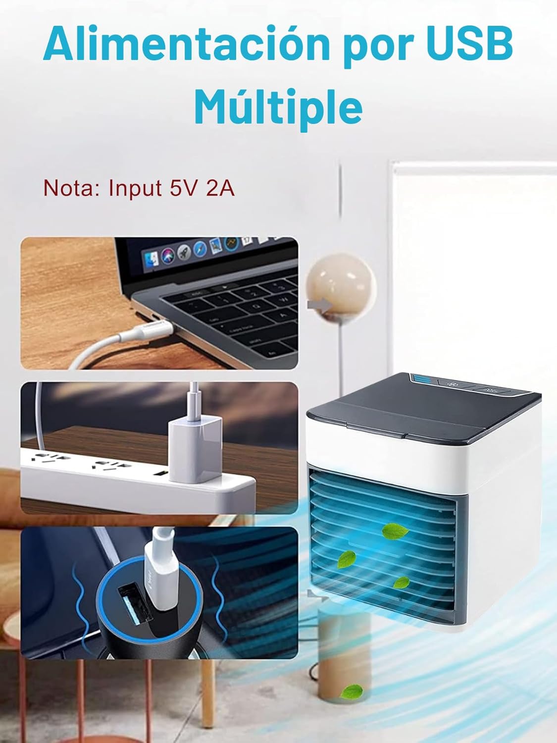 2 piezas Aire Acondicionado Portátil Mini Enfriador Humidificador Personal Evaporador