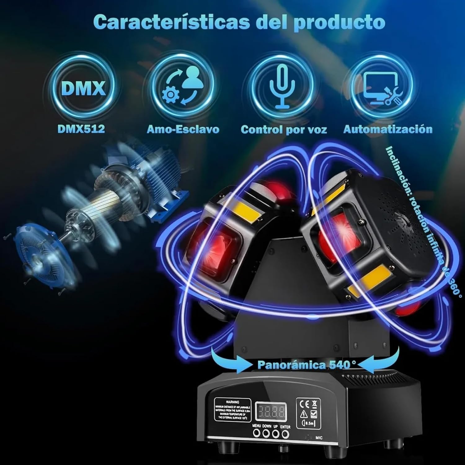 🎵Luces DJ Doble Cabeza con Control Remoto, 120W Haces Móviles Rotación 360° Strobe Láser para Fiesta Discoteca Bar KTV DJ Iluminación LED RGBW Proyector Efectos Escenario Focos De Iluminación