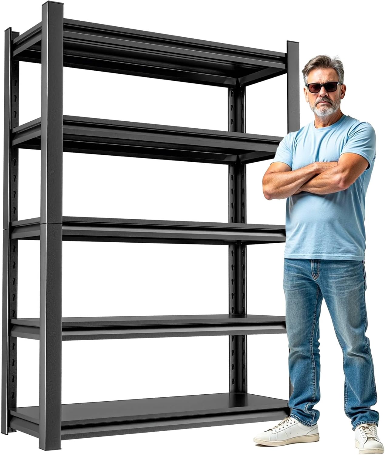 Estantería de almacenamiento para cochera, resistente – Estantes de 72 pulgadas de alto, estantes ajustables de metal de 5 niveles, estante de almacenamiento industrial para cochera, 16 pulgadas de