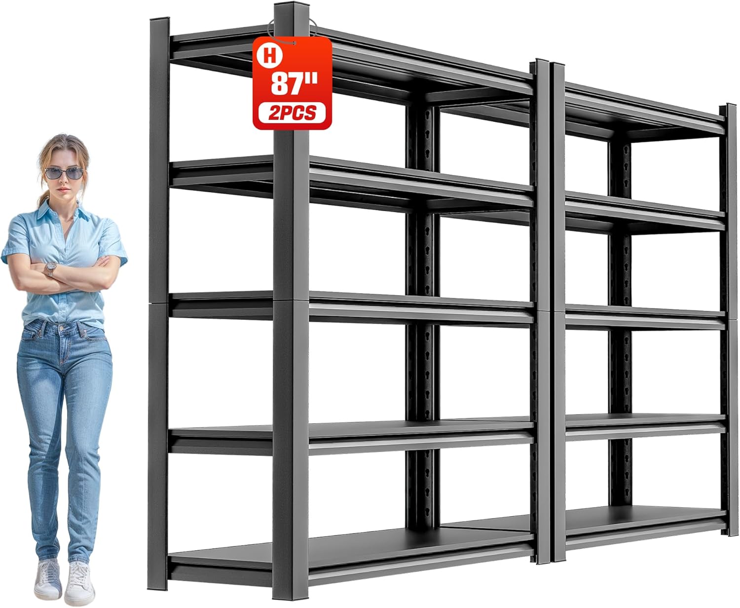 Estantería de almacenamiento para cochera, resistente – Estantes de 72 pulgadas de alto, estantes ajustables de metal de 5 niveles, estante de almacenamiento industrial para cochera, 16 pulgadas de