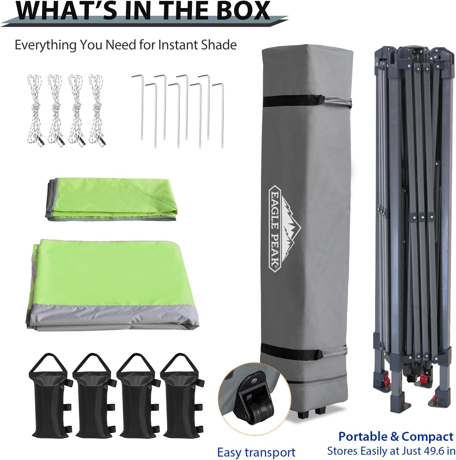 EAGLE PEAK - Toldo desplegable de pierna recta de 13 x 13 pulgadas, toldo instantáneo para exteriores, fácil instalación para una sola persona, refugio plegable con aleros de extensión automática, 169 pies cuadrados de sombra (gris)