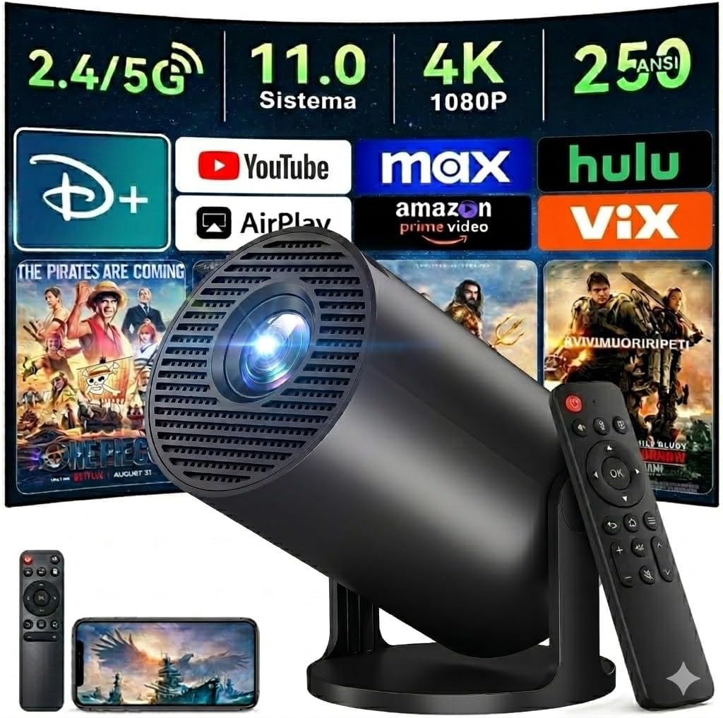【Android 14.0】KACOTA Mini Proyector 4K Portátil 2026, 250ANSI/10000 Lúmenes | Pantalla de 150 pulgadas, Soporte 4K, WiFi 6 con 2.4/5GHz, Bluetooth 5.2, Compatible con iOS/Android/PC/PS4/PS5【HY300 PRO】
