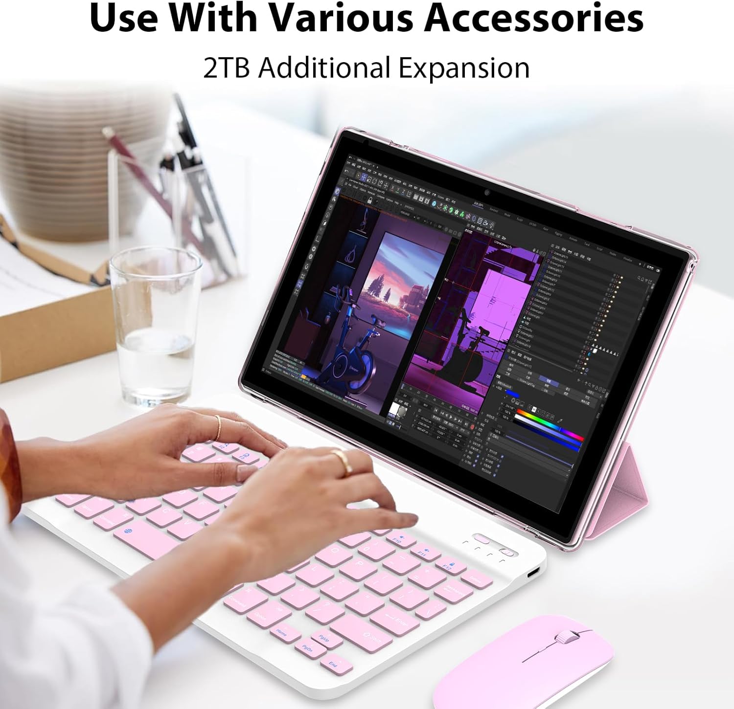 Tablet Android 15 de 10 pulgadas, 18 GB de RAM+128 GB de ROM/2 TB expandible, tabletas 2 en 1 con funda de teclado, lápiz capacitivo de mouse, procesador de cuatro núcleos de 2.0 GHz, visualización