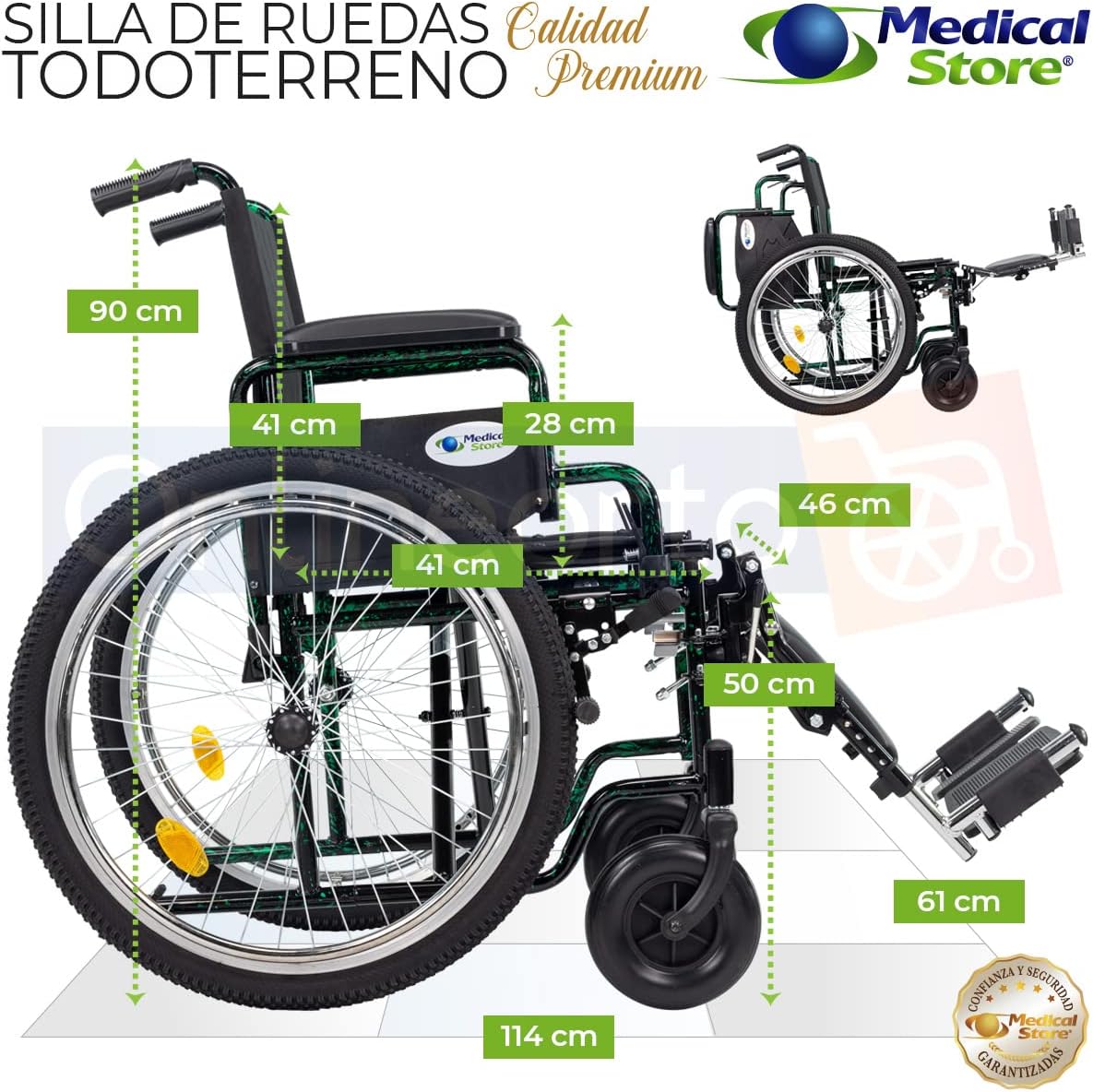 Medical Store Silla de Ruedas TODO TERRENO de Lujo, Modelo 101, Acero Resistente, Con Eleva piernas Desmontables y Descansabrazos Abatibles Color Rojo.…