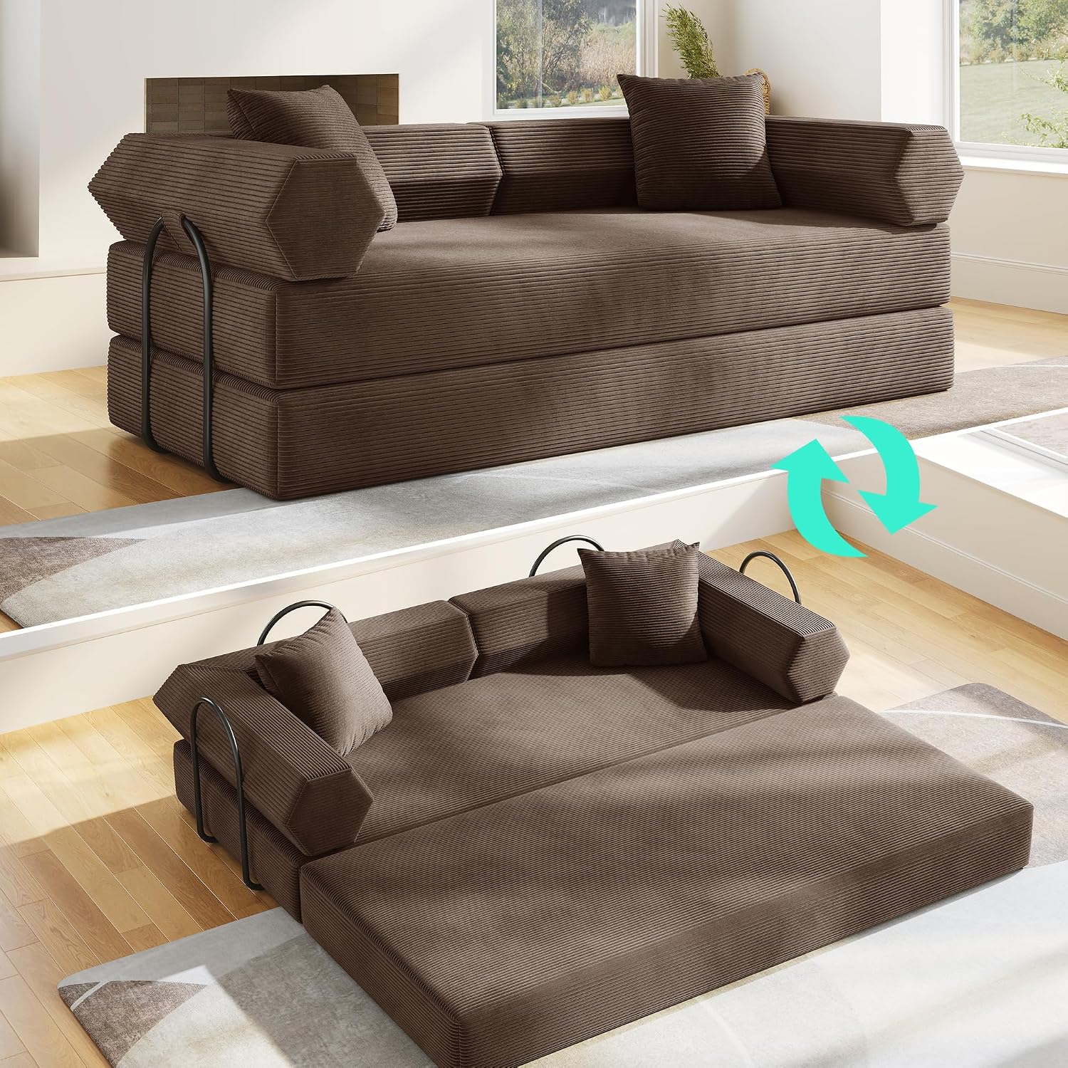 🛋️ Sofá Cama Convertible 79 Pulgadas, Diseño Deshuesado, Mueble Multifuncional para Sala de Estar, Colores Beige y Blanco