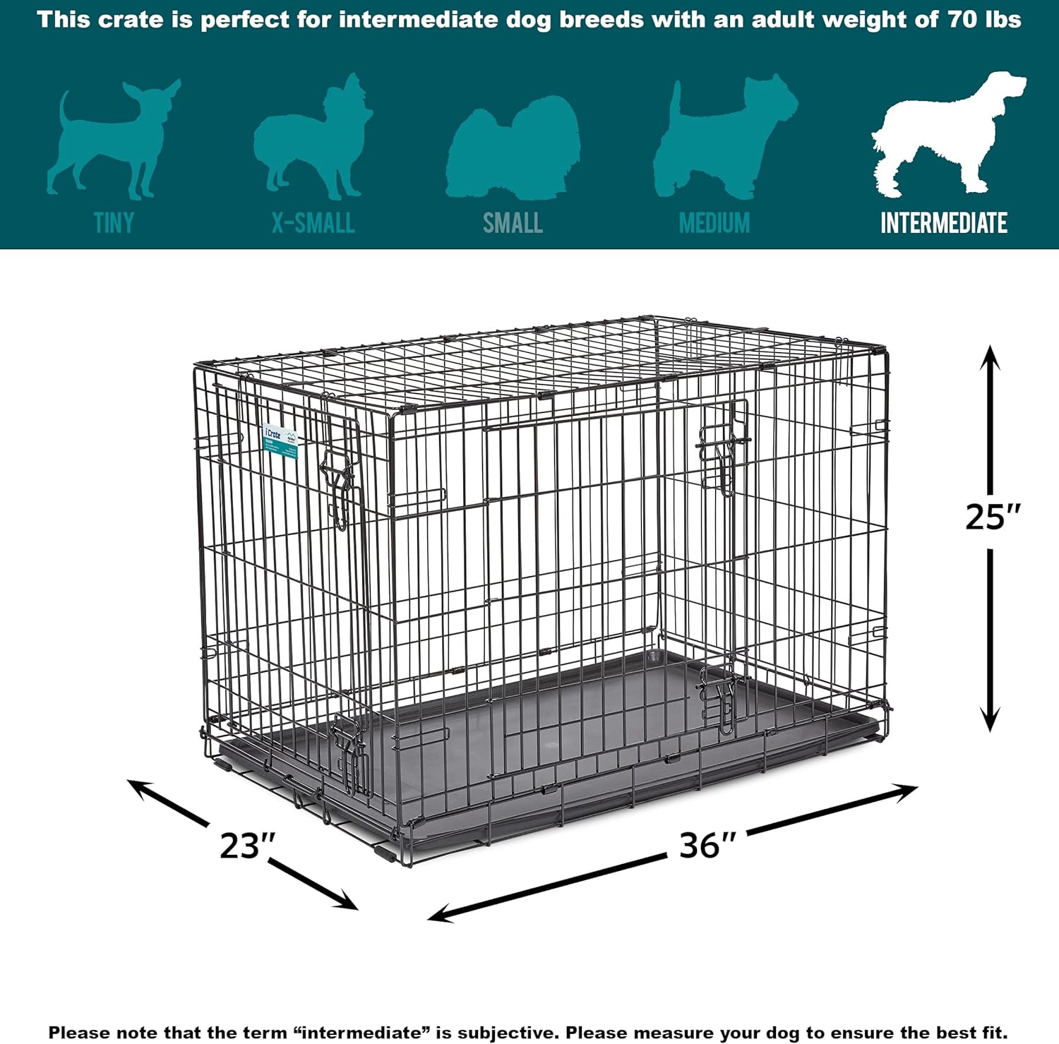 MidWest Homes for Pets - Jaula para perros XL | Jaula para perros MidWest iCrate de metal plegable con doble puerta con panel divisor, protege los pies y bandeja para perros a prueba de fugas | 48 pulgadas de largo x 30 de ancho x 33 pulgadas de alto, raz