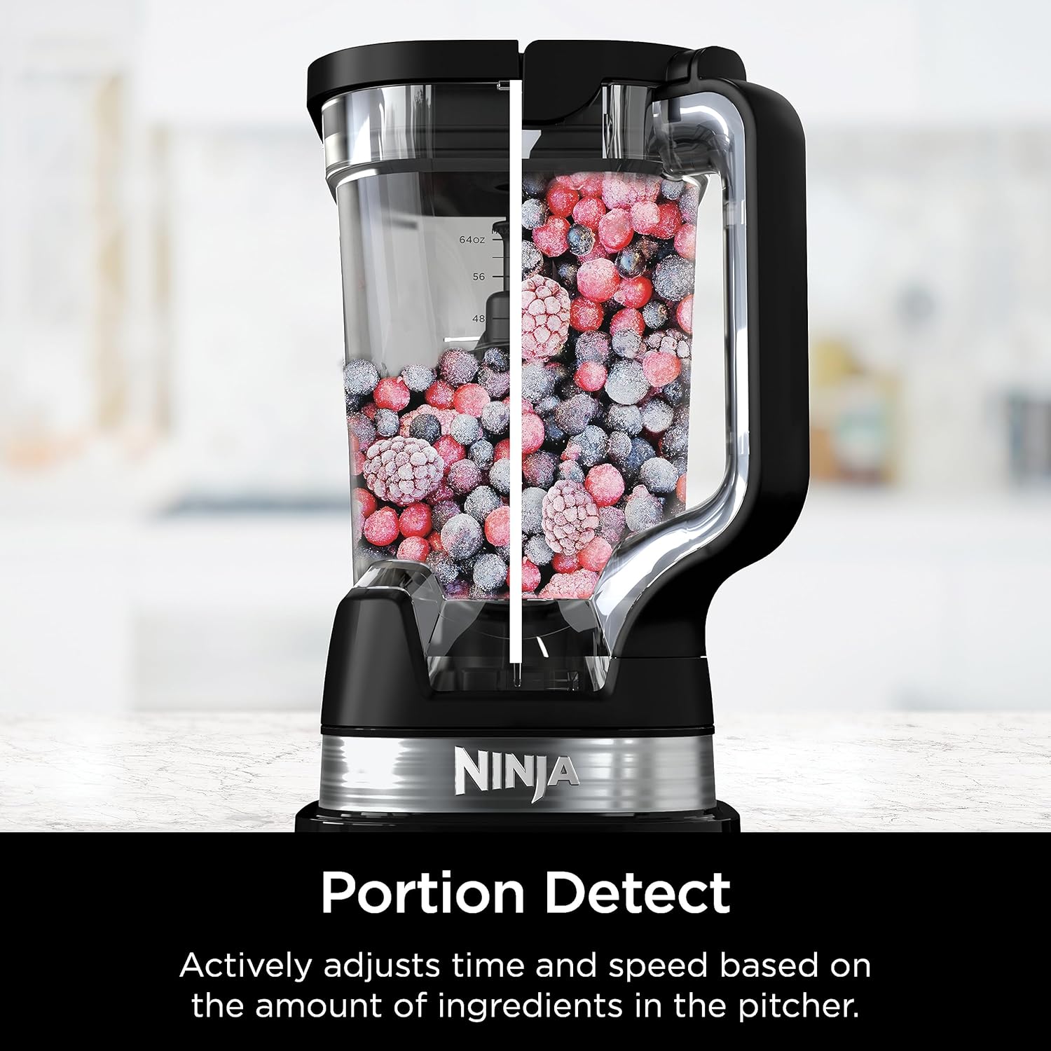 NINJA, Licuadora Detect Power Pro, Capacidad de 72 Oz, Ideal para Smoothies y Bebidas Congeladas, Procesa Alimentos, 1800 Watts, Tecnología BlendSense, Color Negro y Plateado, TB201
