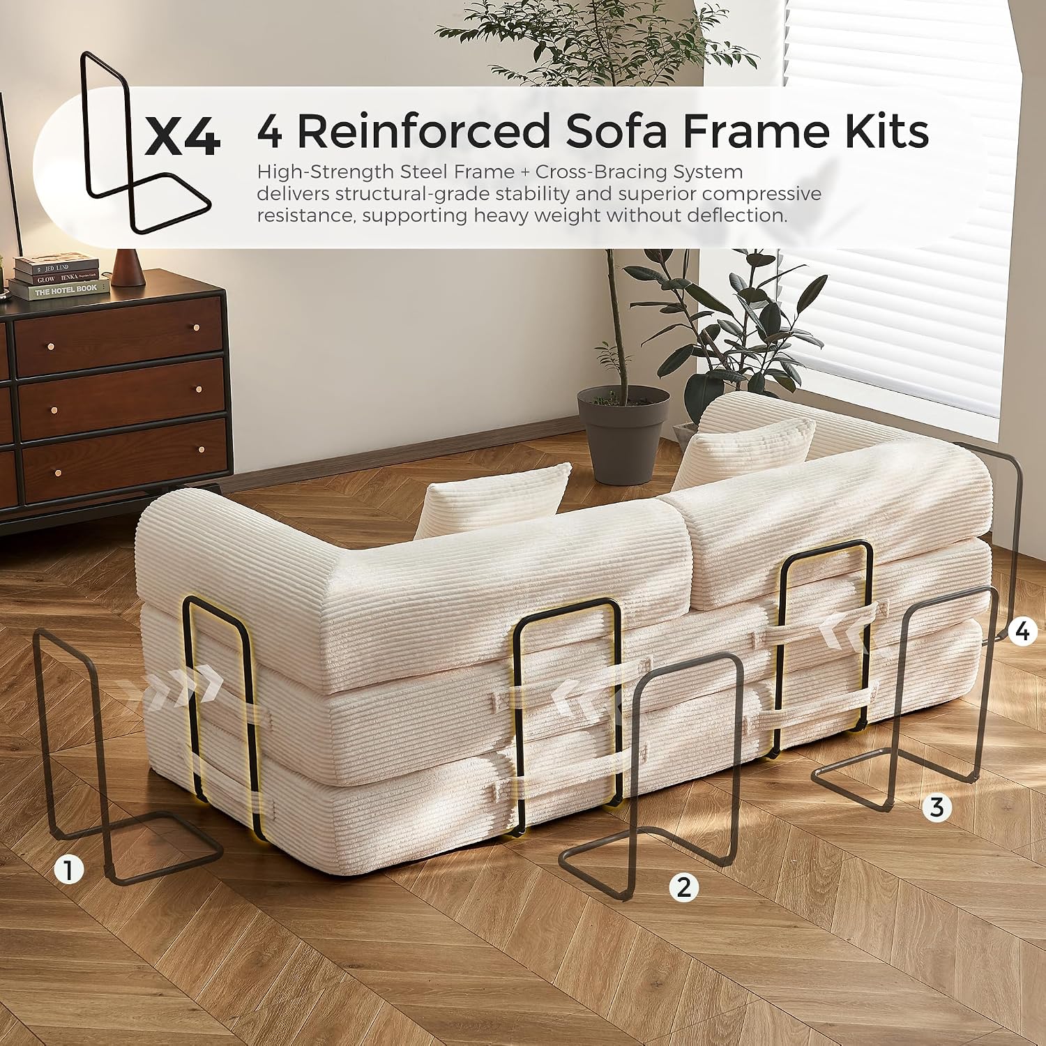 🛋️ Sofá Cama Convertible 79 Pulgadas, Diseño Deshuesado, Mueble Multifuncional para Sala de Estar, Colores Beige y Blanco