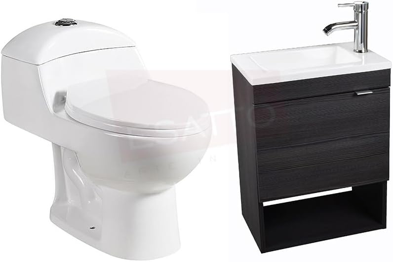Esatto Paquete Mueble Bleu y Sanitario WC-002 Espejo Gratis (Siberia (Blanco) Monomando Negro)