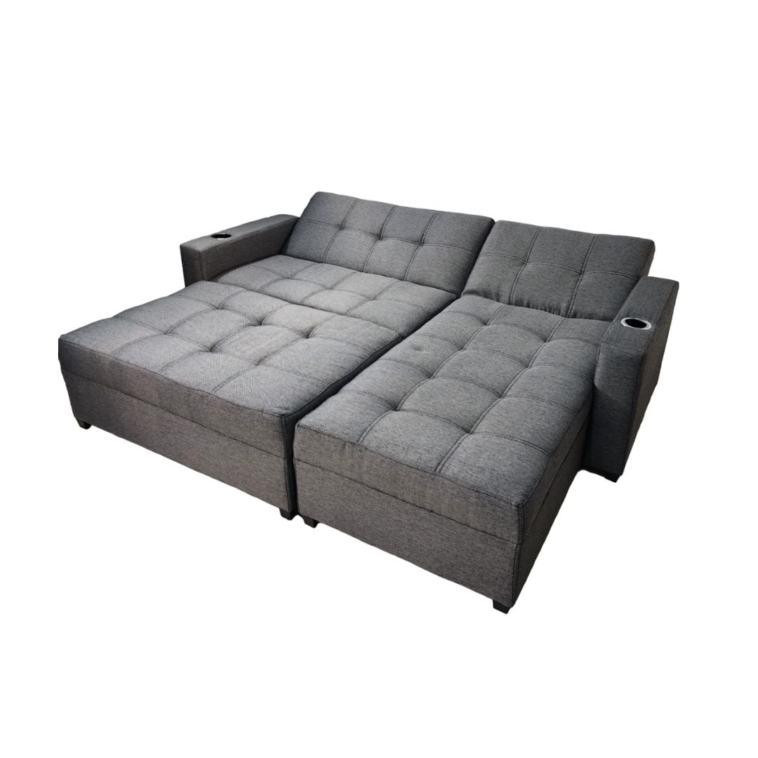 Sofa Cama King Size Tapatios Muebles Tela Oslo Oxford con Portavasos 3 Posiciones
