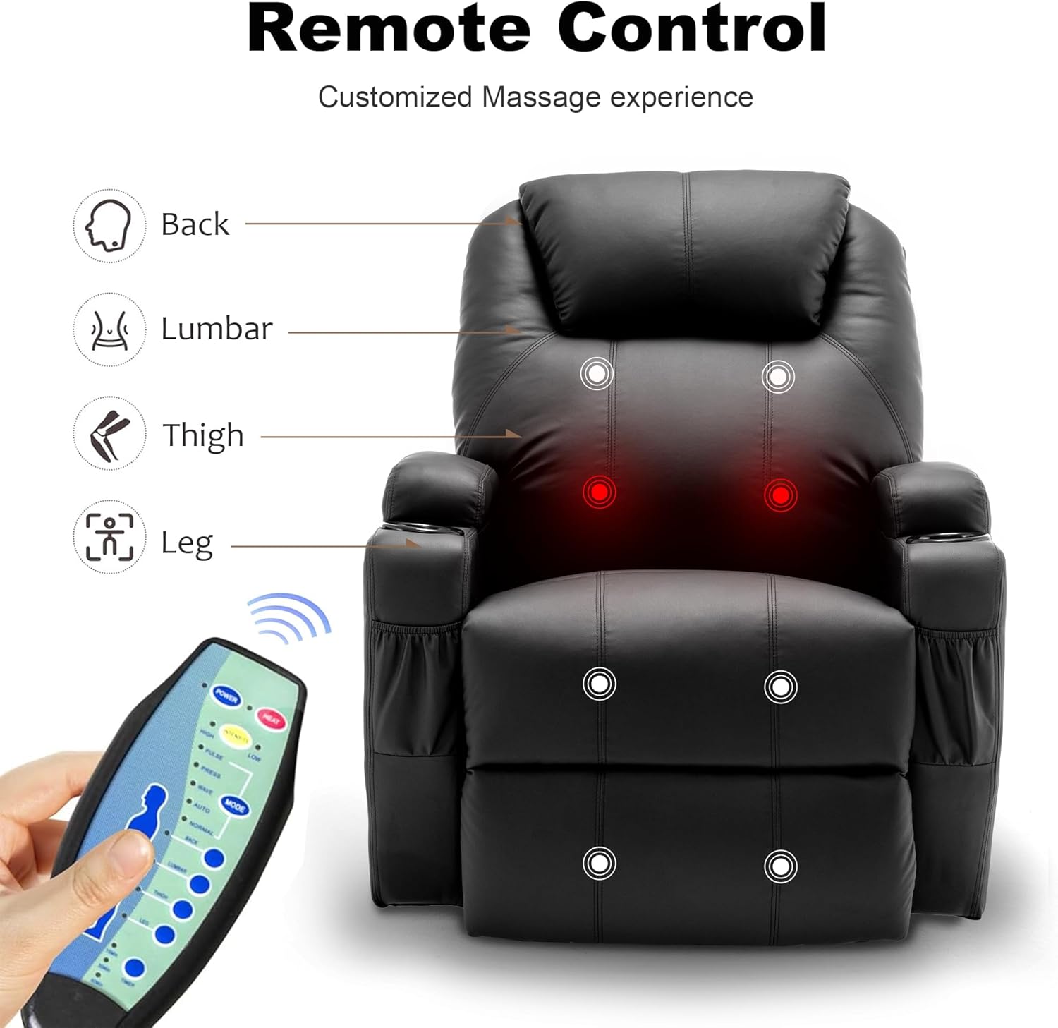 Korser Silla reclinable con masaje y calor, sillas reclinables giratorias de 360° para adultos, reclinables manuales con control remoto y soporte para tazas para sala de estar, recámara, guardería