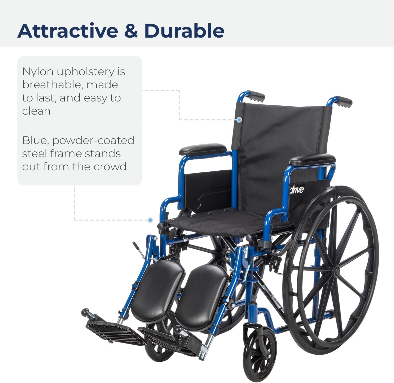 Drive Medical BLS20FBD-ELR Blue Streak Wheelchair with Flip Back Desk Arms and Elevating Leg Rests, Blue