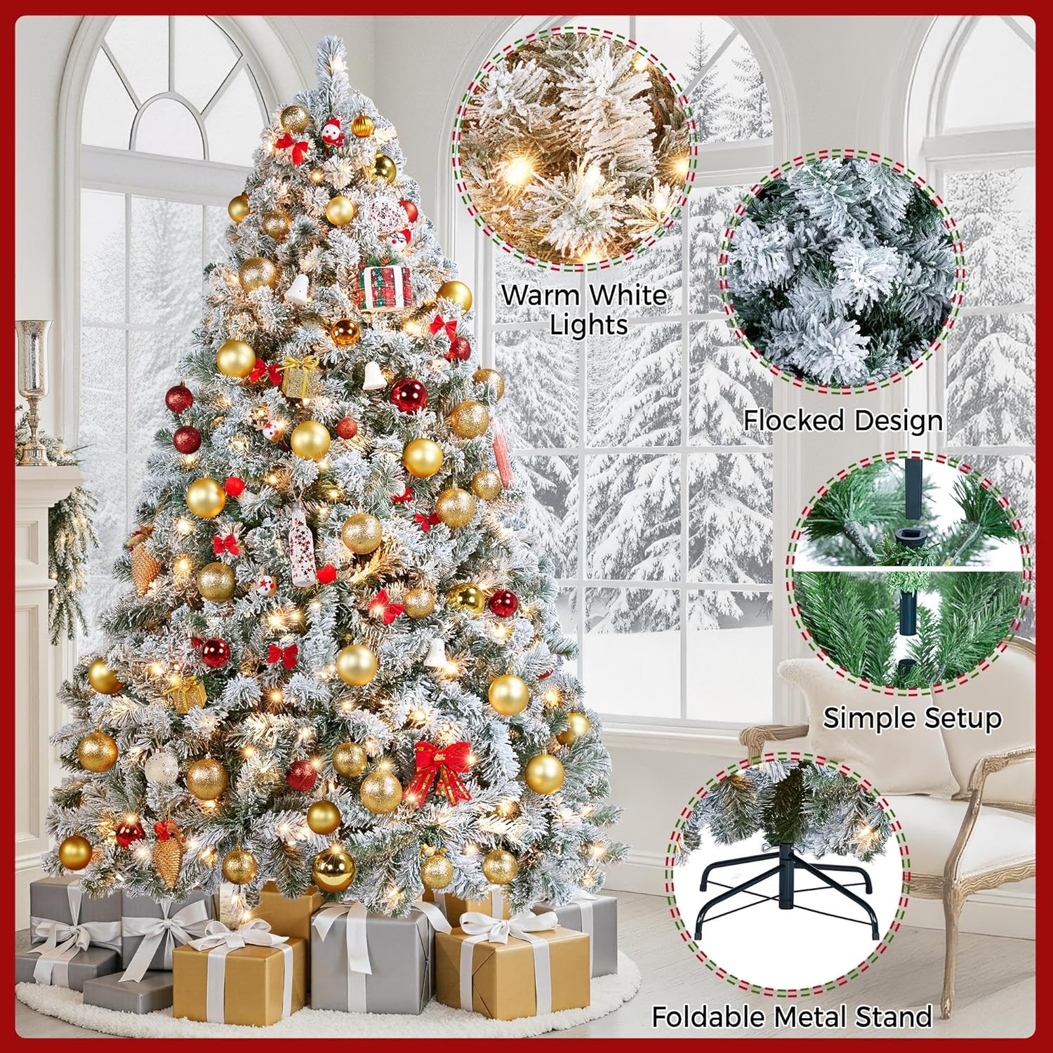 Yaheetech Árbol de Navidad artificial preiluminado de 6 pies con luces incandescentes blancas cálidas, árbol de Navidad con 820 puntas de rama, 250 luces incandescentes y soporte plegable, color rosa