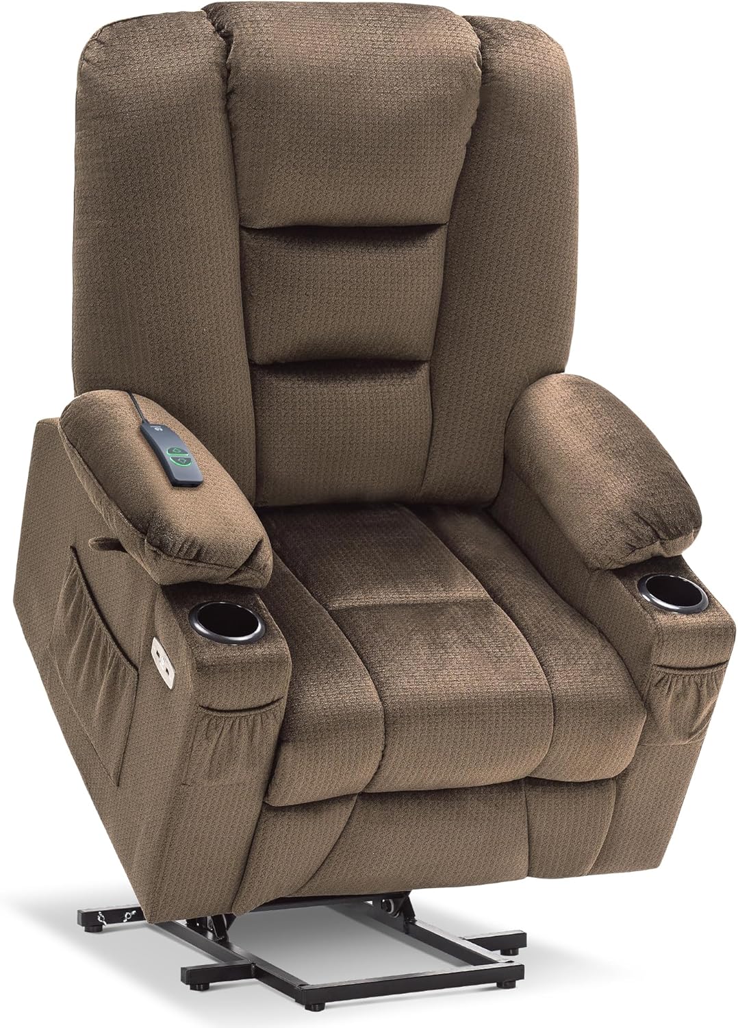 MCombo - Sofá reclinable con elevación de potencia grande con masaje y calor para personas mayores grandes y altas, 3 posiciones, portavasos y puertos USB, tela 7549 (grande, beige)