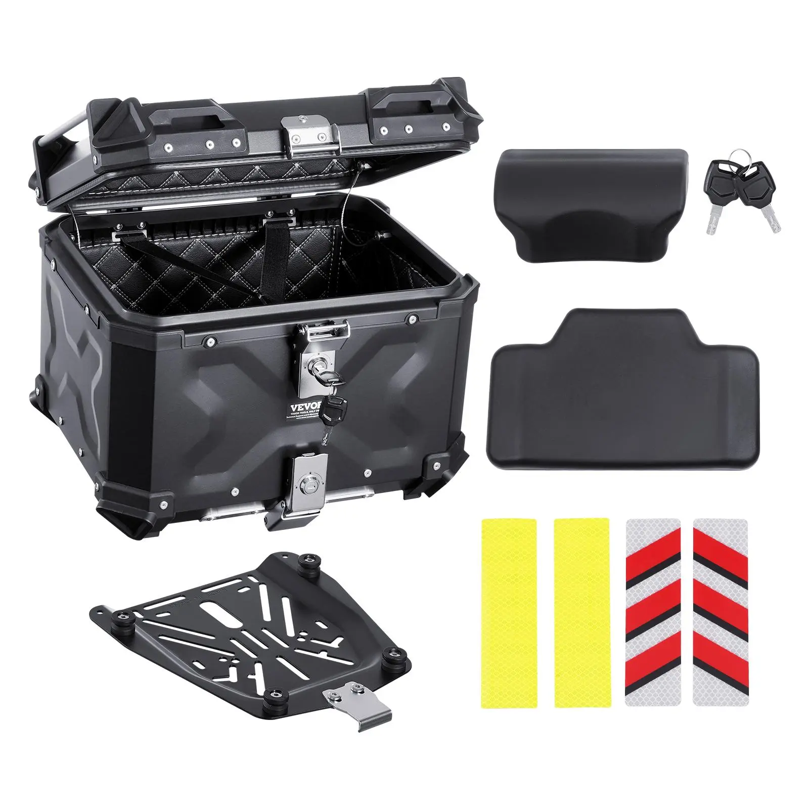 Caja Moto Top Case Aluminio Baul Con Respaldo Para 2 Cascos