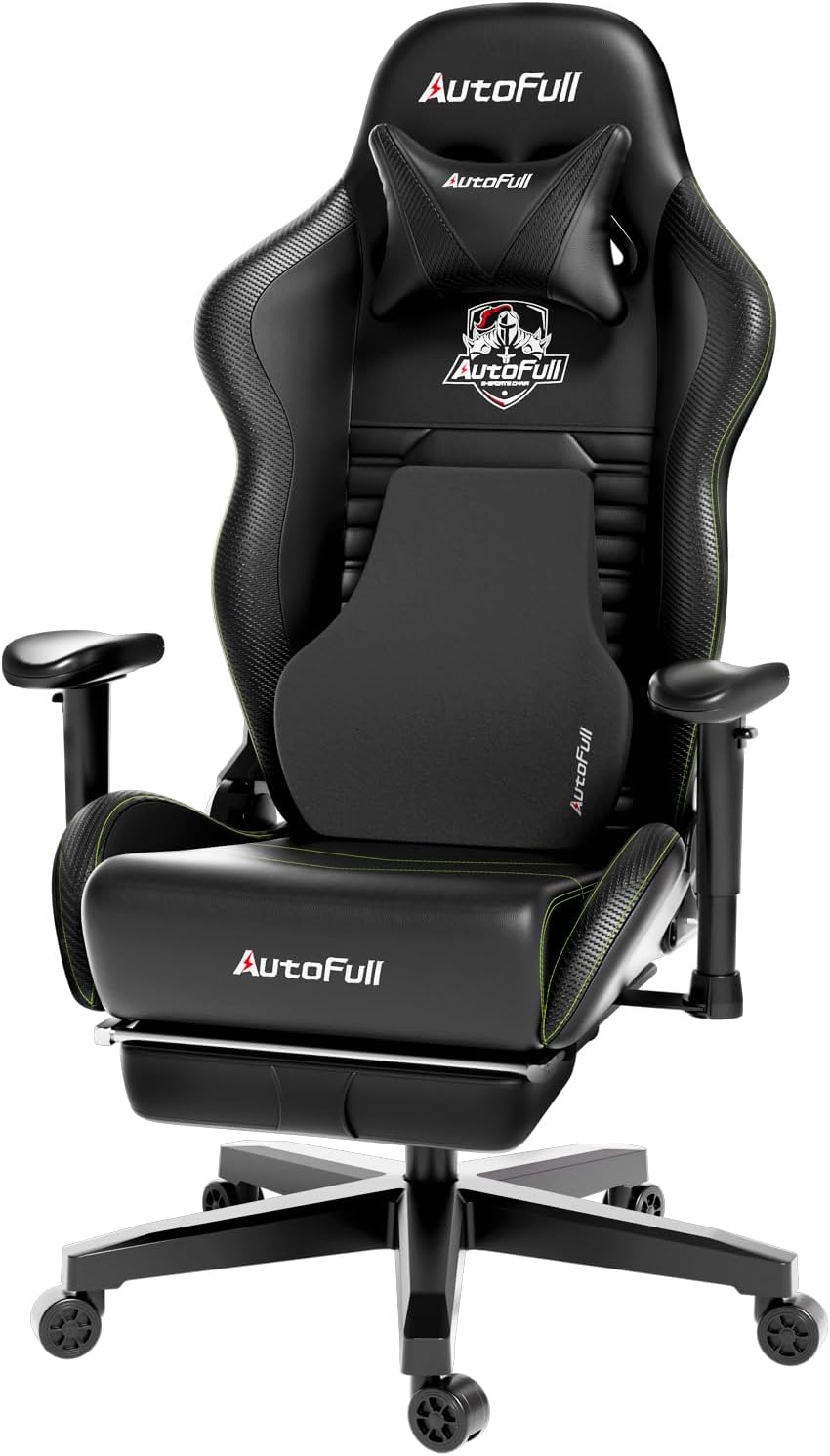 AutoFull C3 Silla Gaming, Silla de Carreras con Soporte Lumbar Ergonómico, Respaldo Alto Ajustable y Reposapiés en Cuero PU para Computadora,Negro