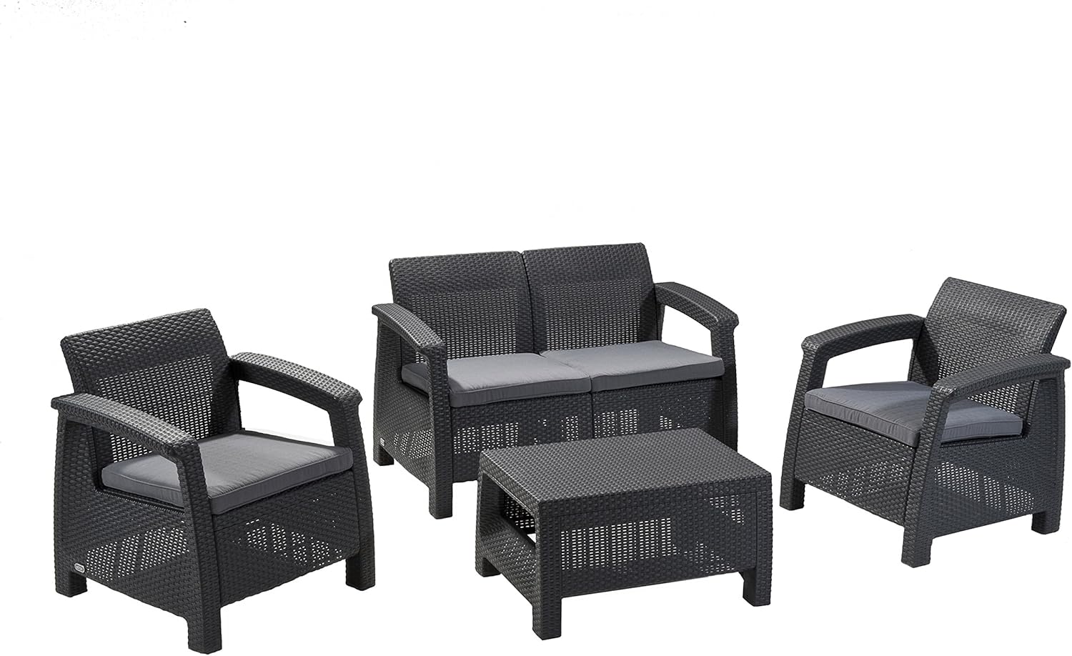 Keter Set de jardín Corfu, 4 Piezas, Sillon Dos plazas de Jardin Estilo ratán, Color Grafito