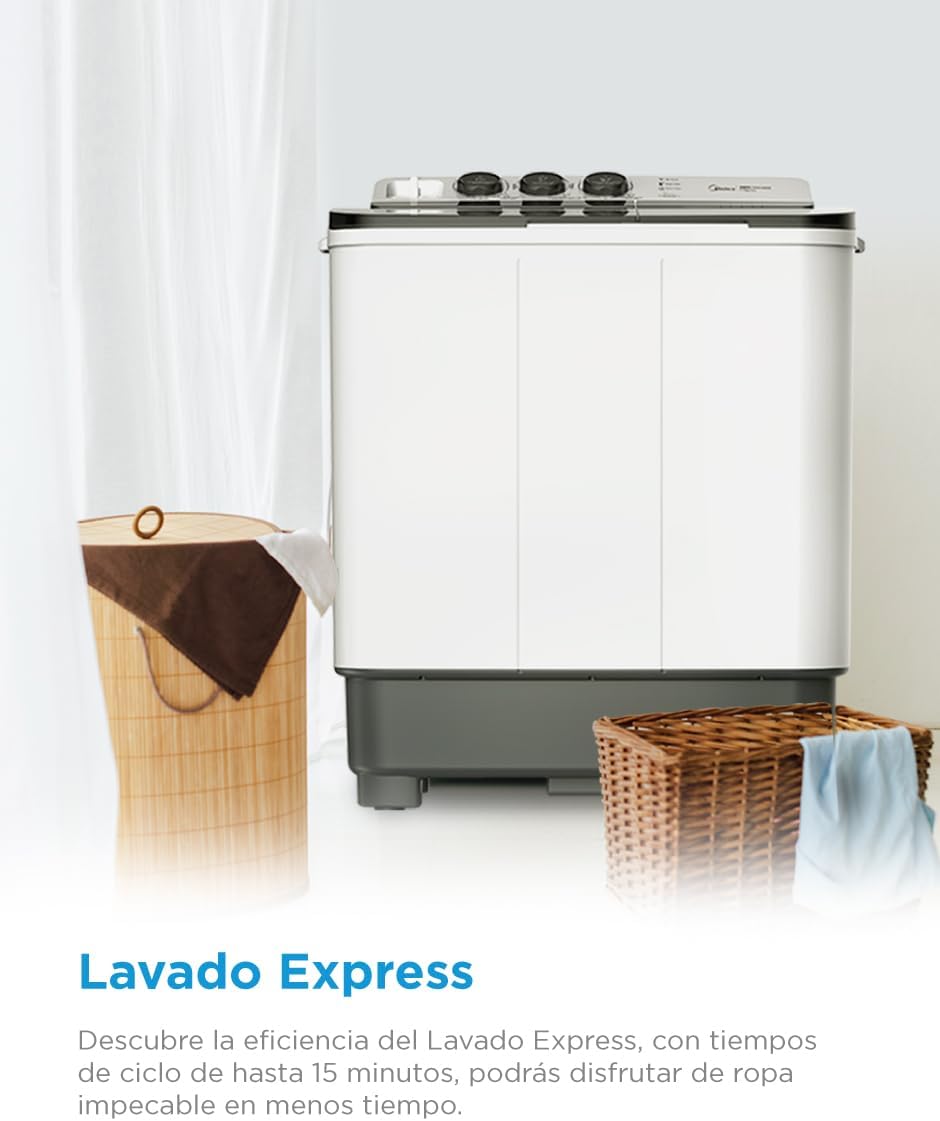 Midea MT100W110/W-MX Lavadora Semiautomática Dos Tinas Twin Force Pulsator 11Kg Blanca