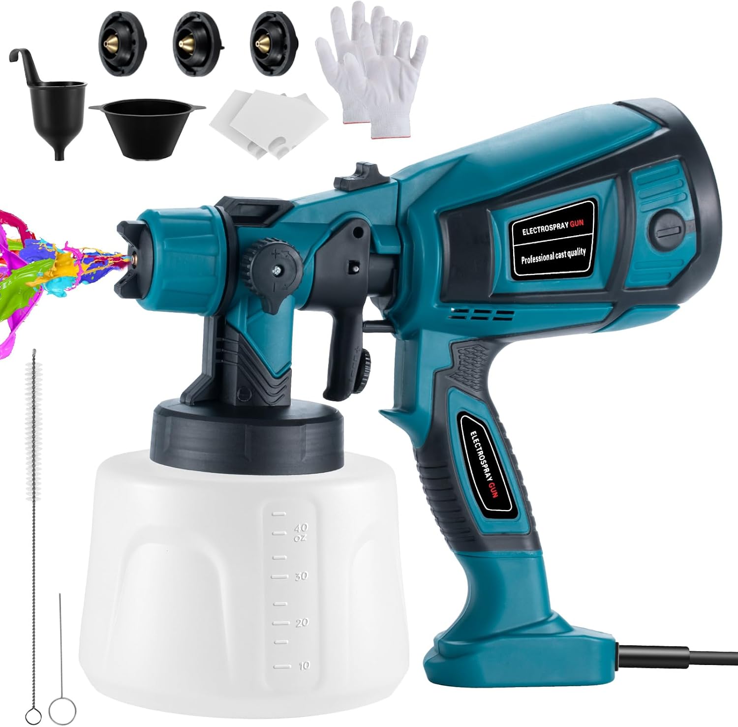Pistola de Pintura, 800W Pistola para Pintar Eléctrica con Recipiente de 1400ml, Pulverizador de Pintura Multipropósito con 3 Modos de Pulverización y 4 Boquillas para Casas, Paredes, Muebles, Cercas
