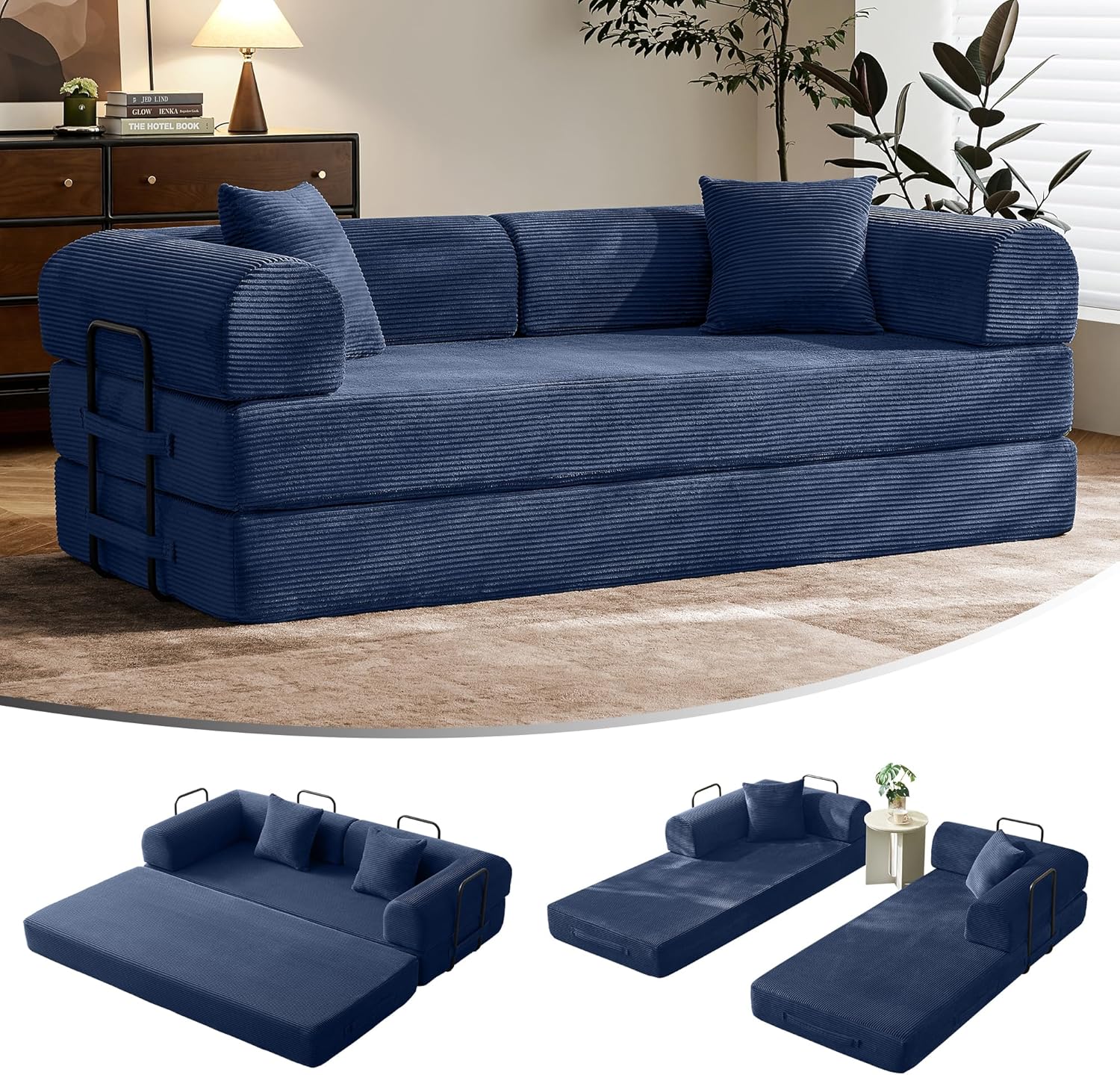 🛋️ Sofá Cama Convertible 79 Pulgadas, Diseño Deshuesado, Mueble Multifuncional para Sala de Estar, Colores Beige y Blanco