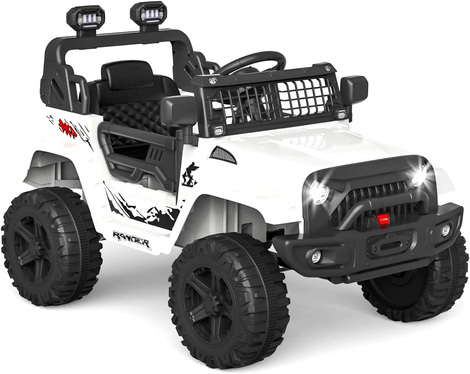 Hetoy Ride on Truck Car 12V Kids Electric Vehicles with Remote Control Spring Suspension, LED Lights, Bluetooth, 2 Speeds