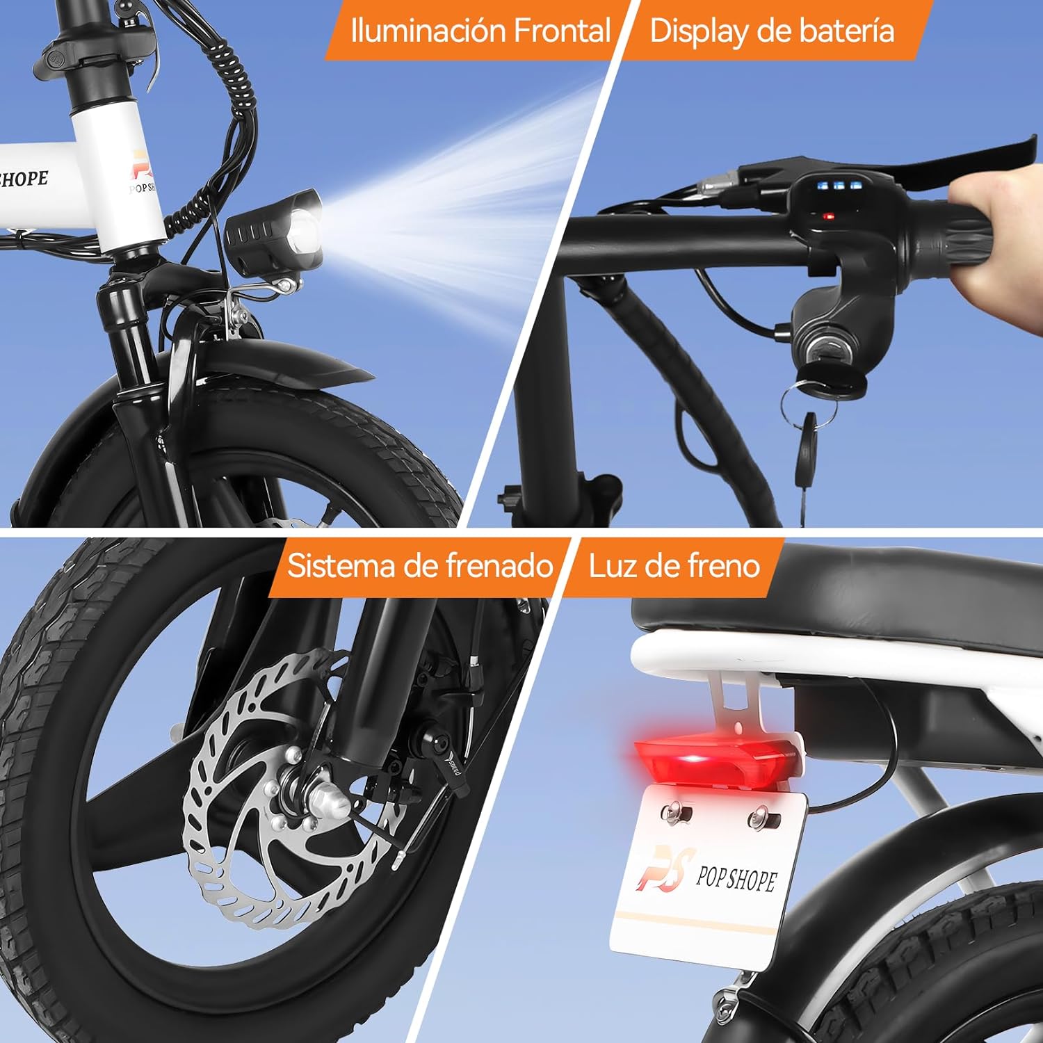 Pop Shope S6 Bicicleta Eléctrica Plegable para Adultos, Velocidad Máxima 35KM/H, Potencia Máxima del Motor 750W, Autonomía 35KM, Batería 48V/10.4AH
