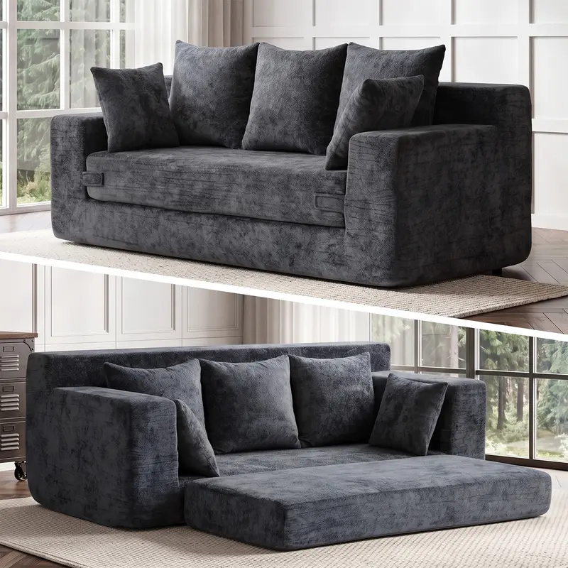 Sofá Cama Convertible 3 en 1 Winzoo Modelo de Suelo: Sillón Extragrande, Sofá 2 Plazas, Chaise Longue Plegable Futón, Incluye 4 Cojines para Sala