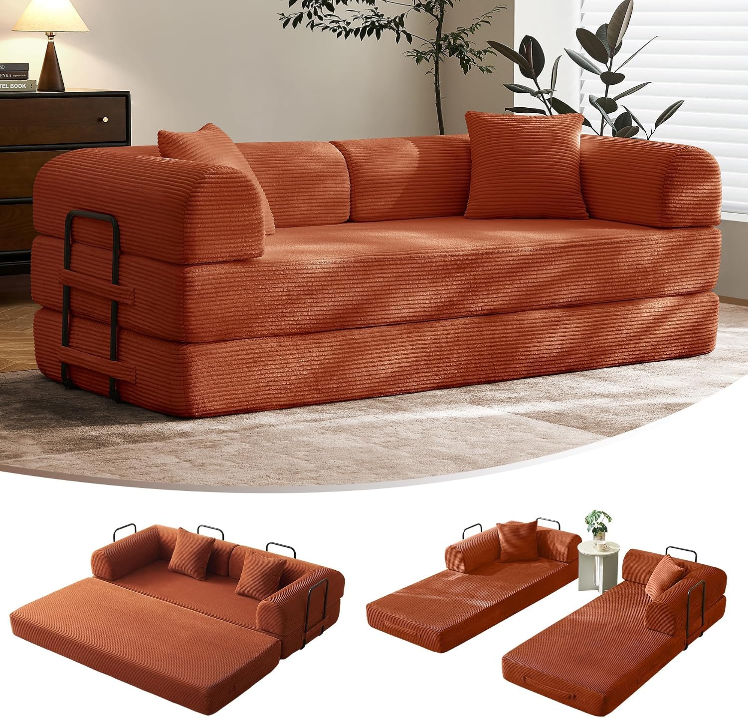🛋️ Sofá Cama Convertible 79 Pulgadas, Diseño Deshuesado, Mueble Multifuncional para Sala de Estar, Colores Beige y Blanco