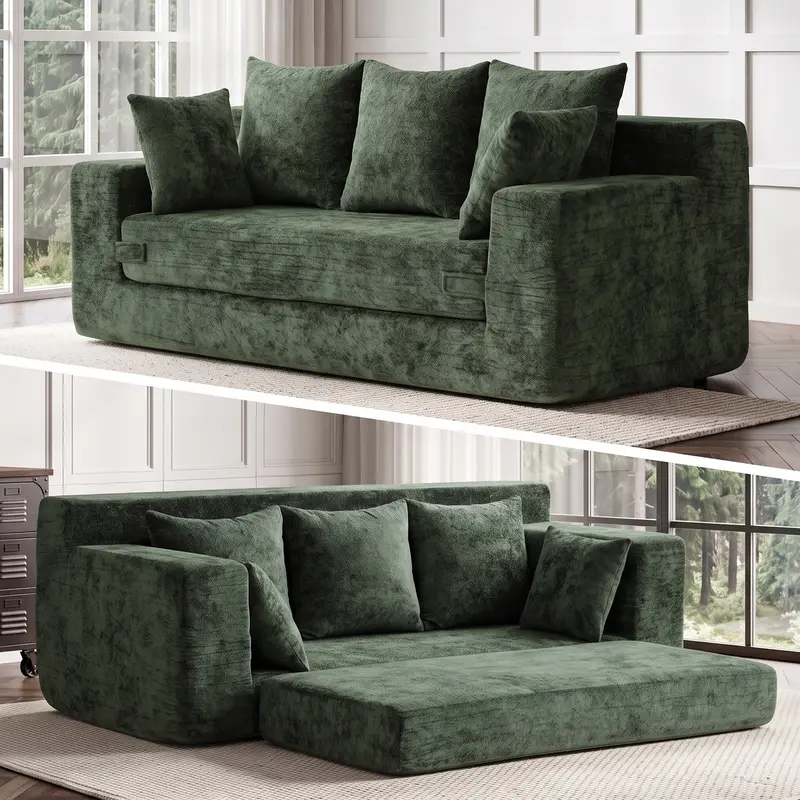 Sofá Cama Convertible 3 en 1 Winzoo Modelo de Suelo: Sillón Extragrande, Sofá 2 Plazas, Chaise Longue Plegable Futón, Incluye 4 Cojines para Sala