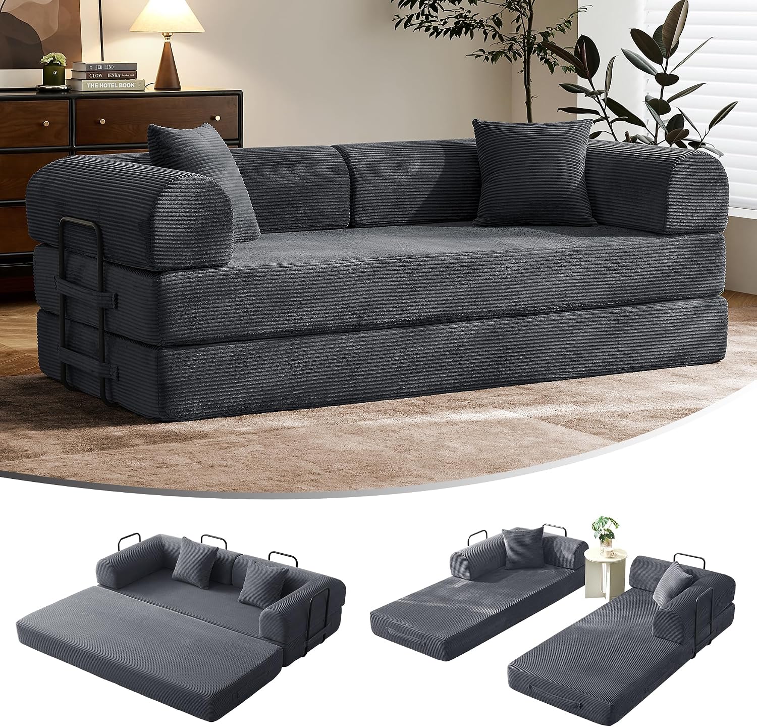 🛋️ Sofá Cama Convertible 79 Pulgadas, Diseño Deshuesado, Mueble Multifuncional para Sala de Estar, Colores Beige y Blanco