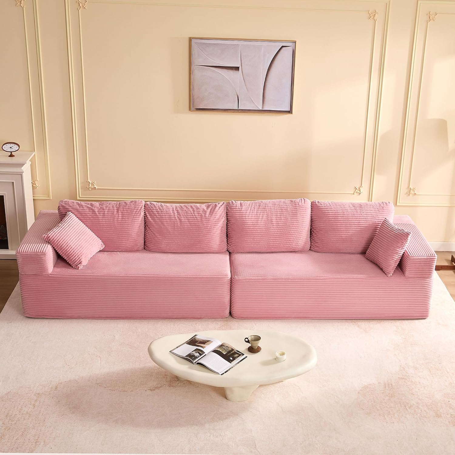 🛋️ Afuson Sofá Modular Seccional en Forma L de 107 Pulgadas, Asiento Profundo, Tapicería de Pana, Sin Montaje, Diseño Deshuesado para Sala de Estar