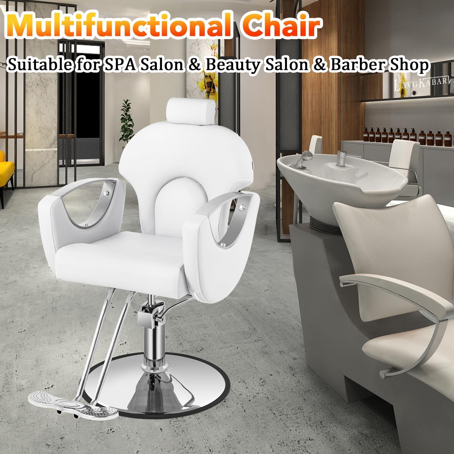 Silla de peluquero de salón, silla reclinable para peluquero, silla de peluquería con bomba hidráulica resistente, silla de peluquería giratoria de 360 grados para peluquería en casa, color rosa