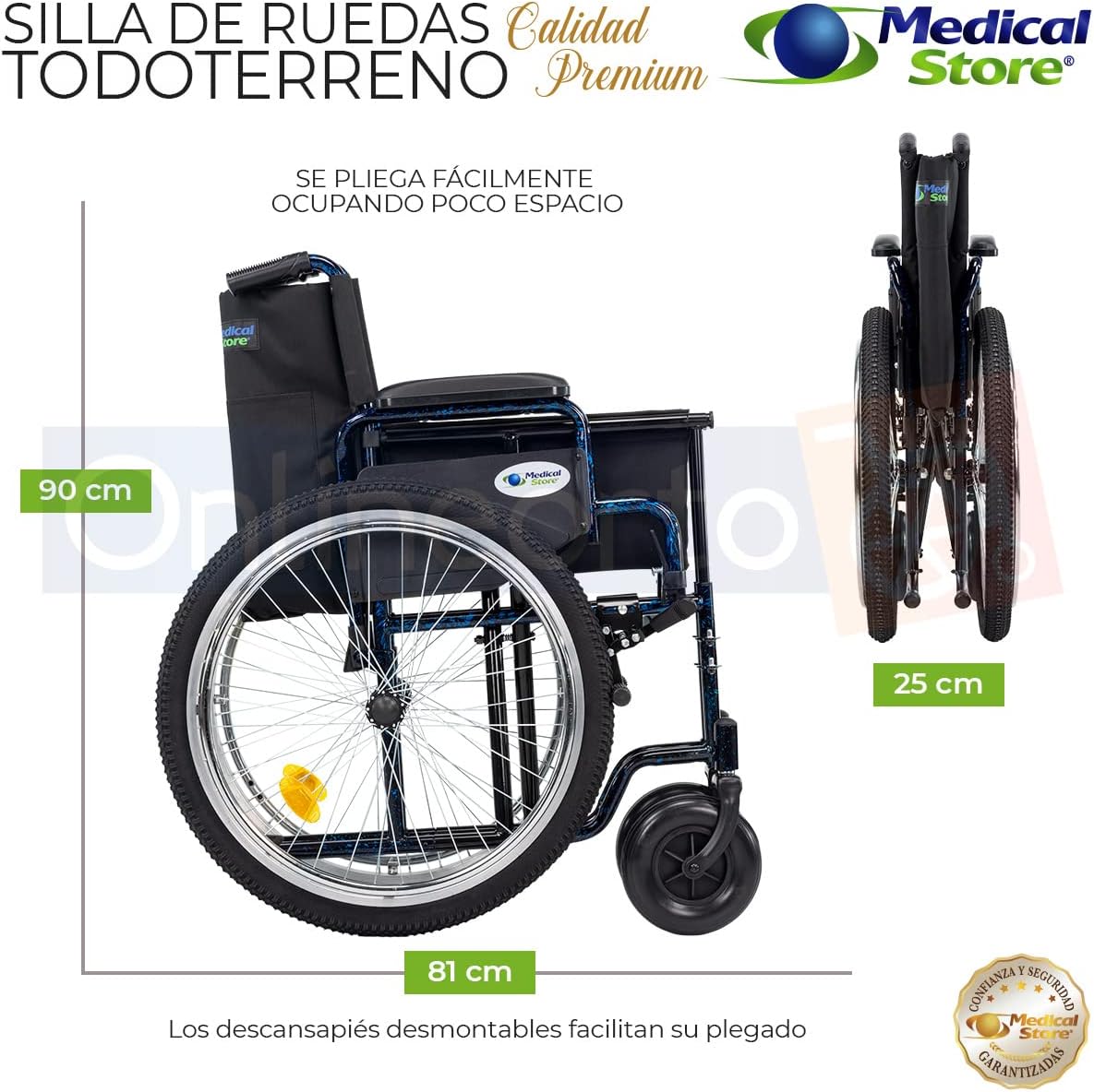 Medical Store Silla de Ruedas TODO TERRENO de Lujo, Modelo 101, Acero Resistente, Con Eleva piernas Desmontables y Descansabrazos Abatibles Color Rojo.…