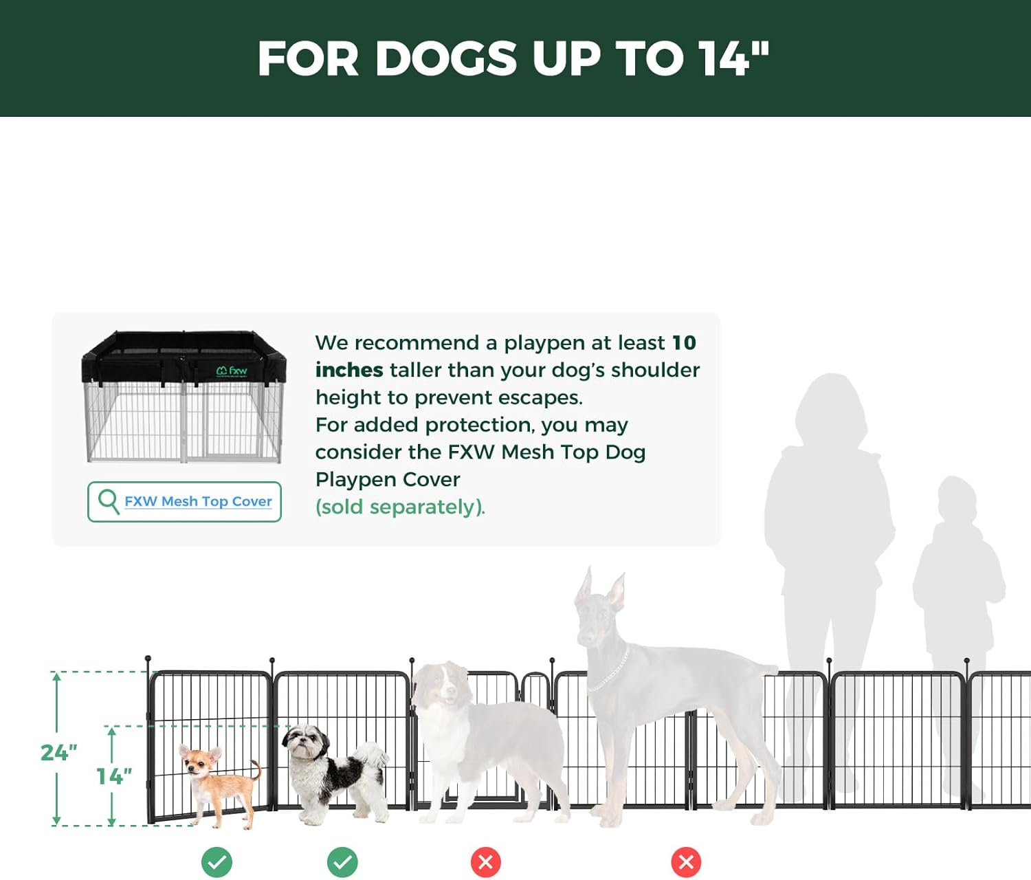 FXW Rollick Corral para Perros para Patio, RV Camping│Patentado, 24 Pulgadas 8 Paneles