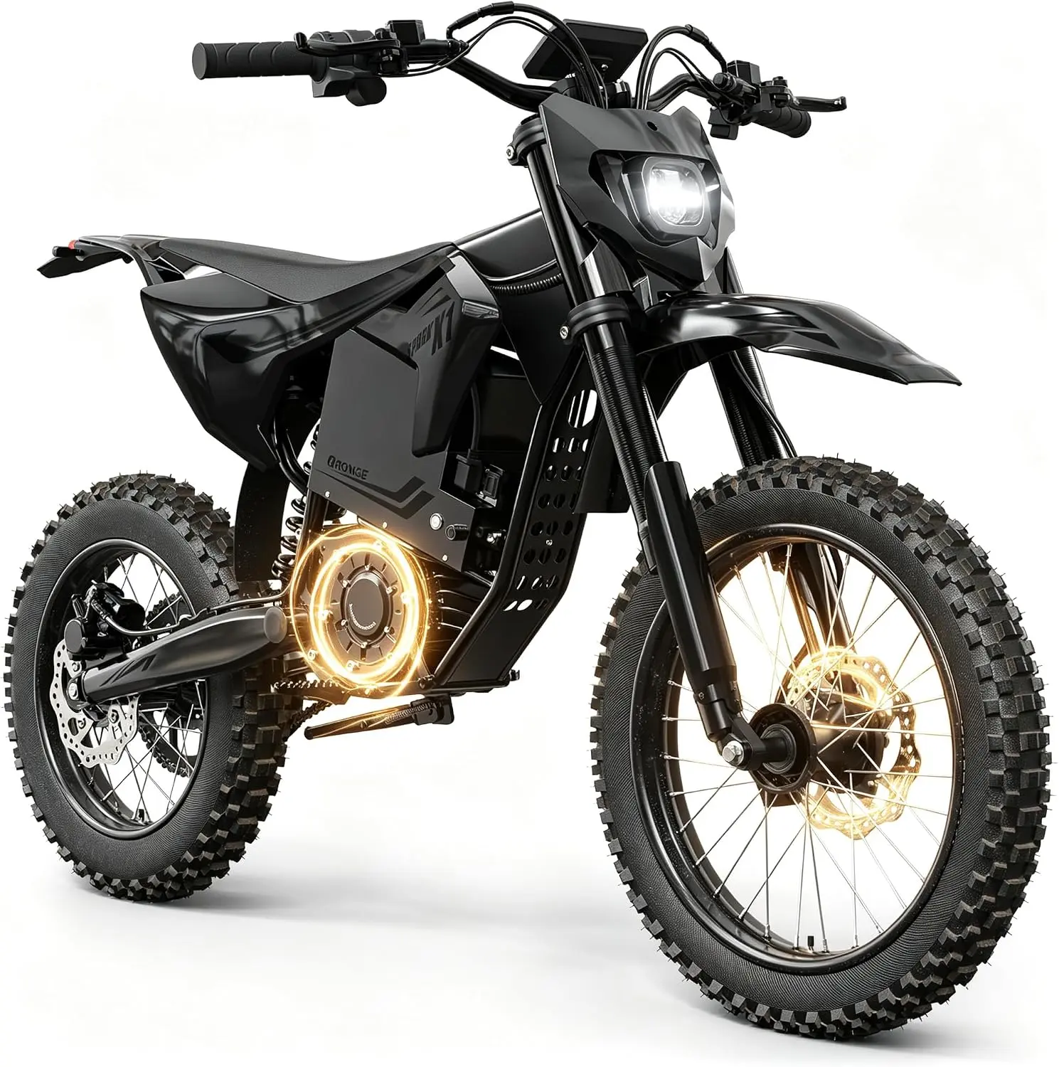 🔥QRONGE X1 Spark eBike - Unisex All-Terrain Mountain Bike with All-Terrain Tires, 4500W Mid-Drive Motor, 60V 28.8Ah Battery, 60 Mi Range, 50MPH Speed, Suspension, for Adults & Teens, Bicicleta Electrica bicicleta electrica