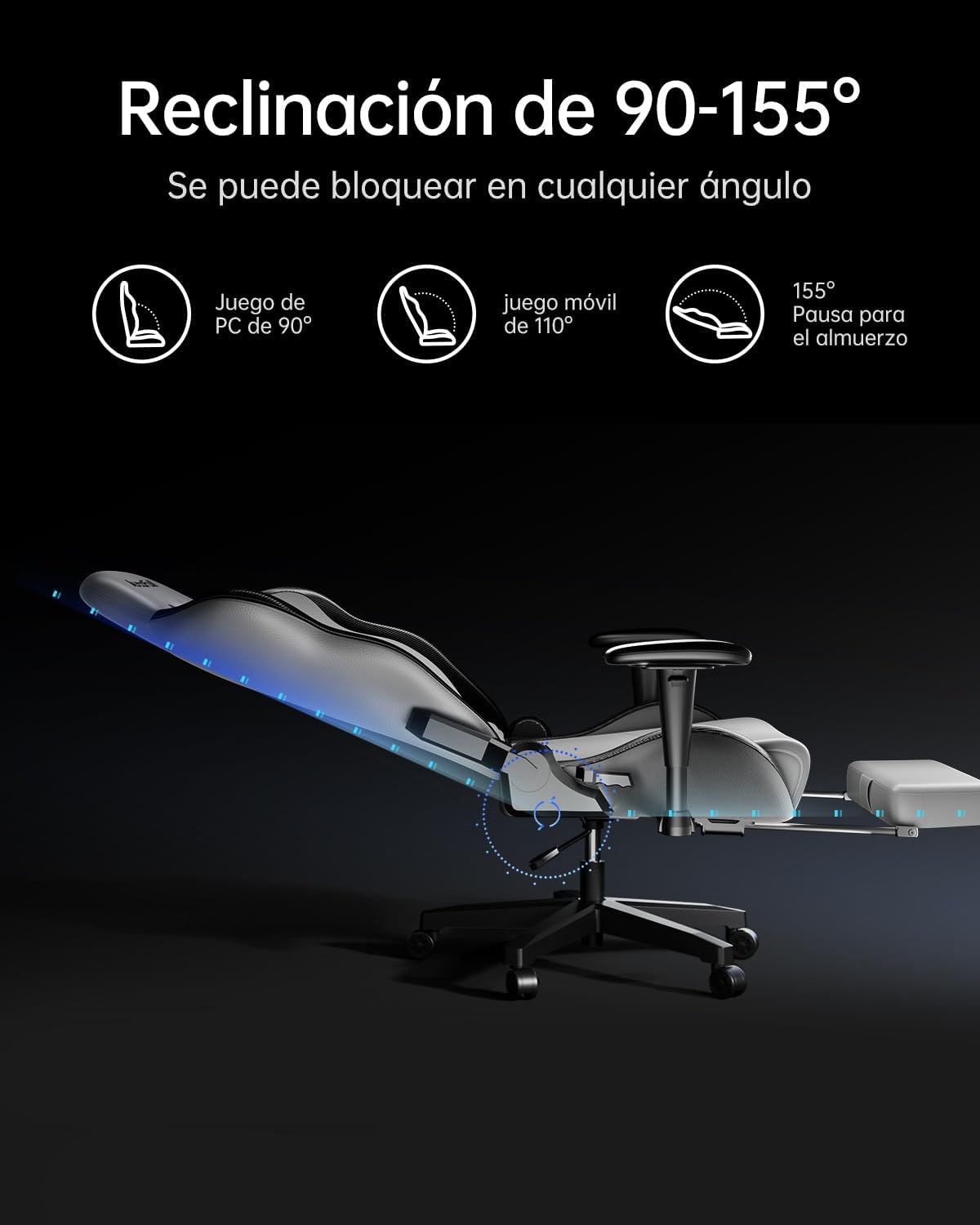 AutoFull C3 Silla Gaming, Silla de Carreras con Soporte Lumbar Ergonómico, Respaldo Alto Ajustable y Reposapiés en Cuero PU para Computadora,Negro
