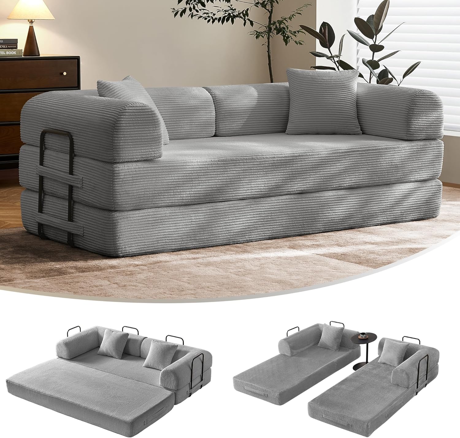 🛋️ Sofá Cama Convertible 79 Pulgadas, Diseño Deshuesado, Mueble Multifuncional para Sala de Estar, Colores Beige y Blanco