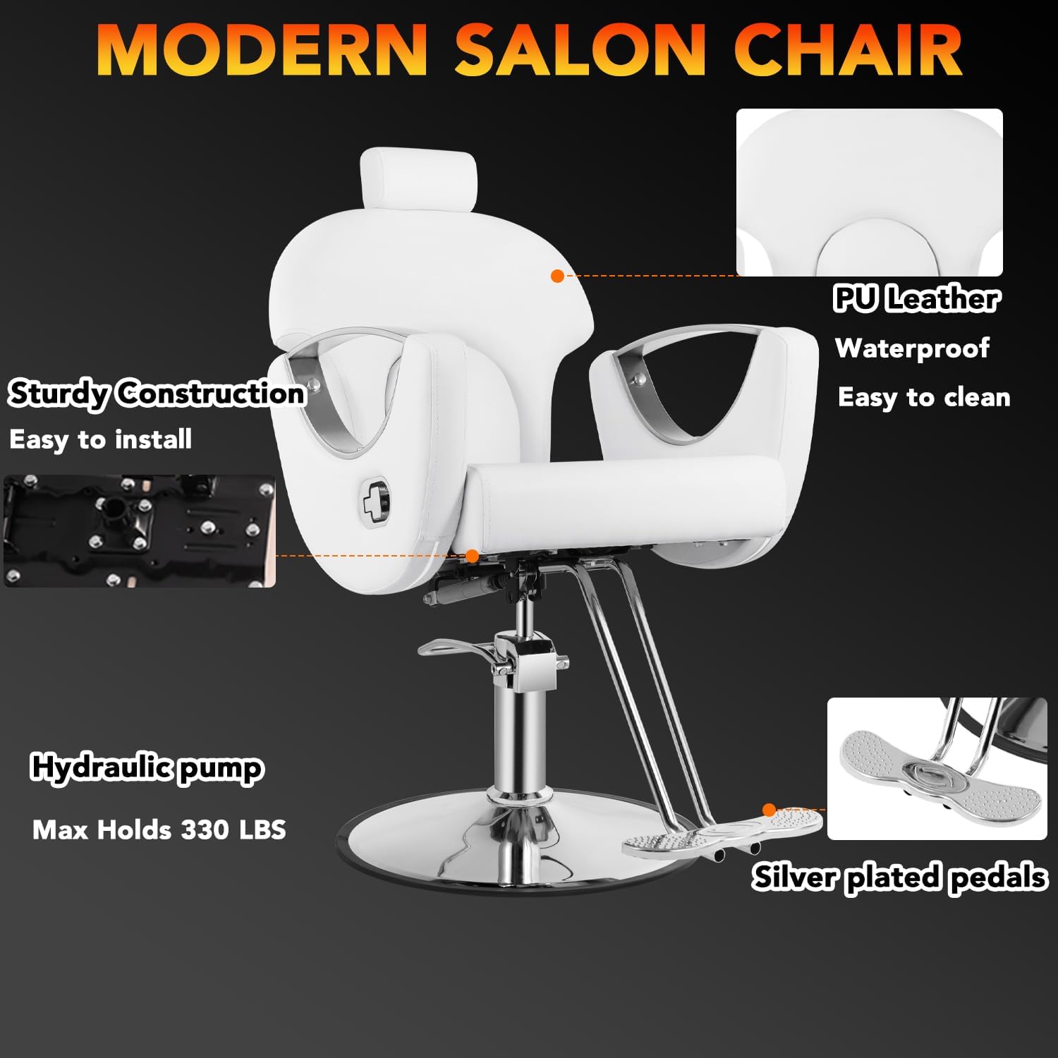 Silla de peluquero de salón, silla reclinable para peluquero, silla de peluquería con bomba hidráulica resistente, silla de peluquería giratoria de 360 grados para peluquería en casa, color rosa