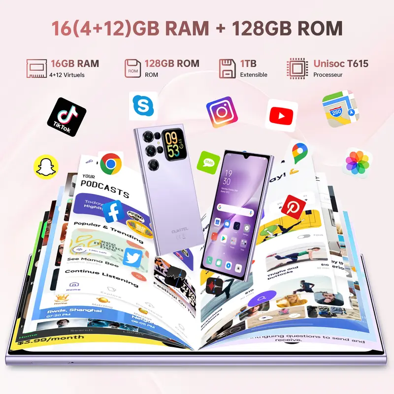 Smartphone Libre 16GB RAM + 256GB ROM, Batería 5150mAh, Android 15, OTG, Huella Dactilar y GPS
