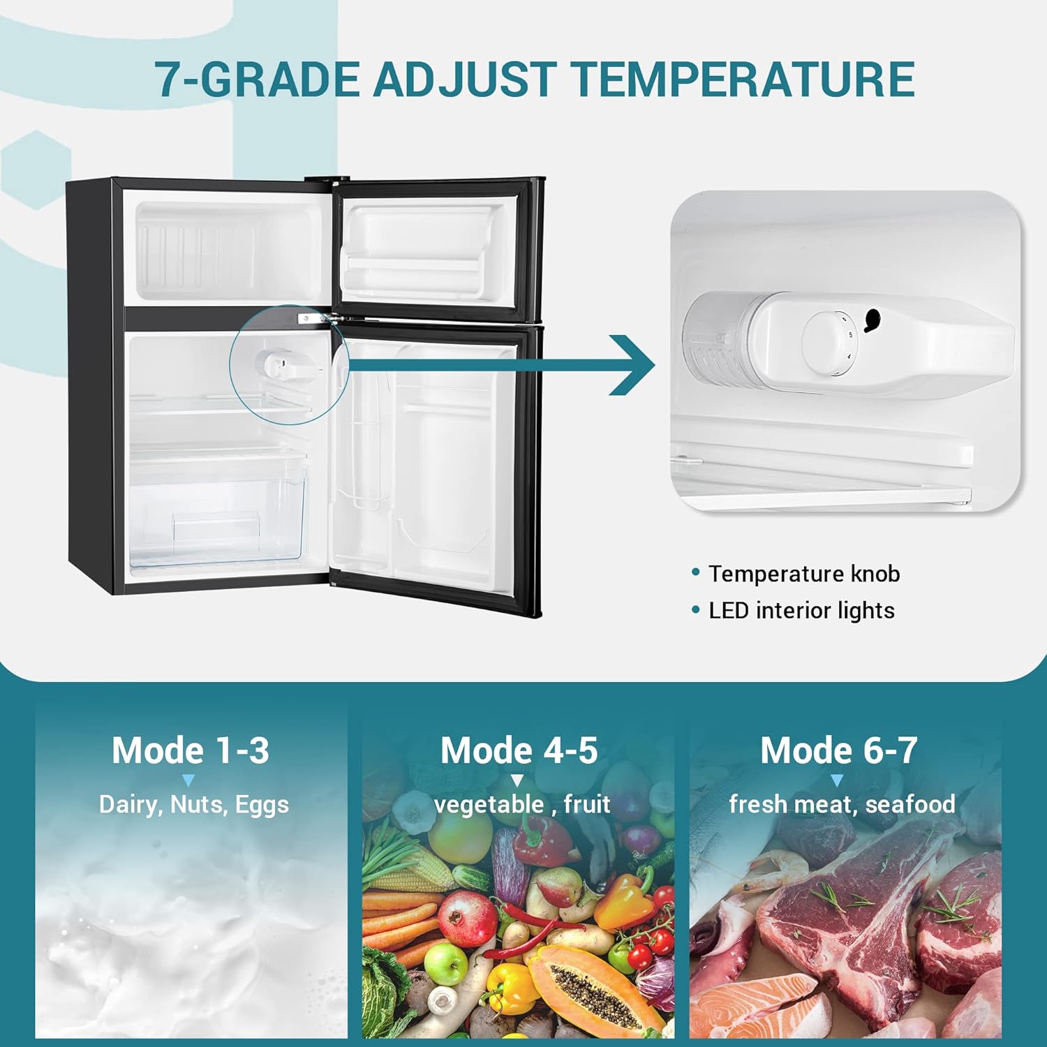 EUHOMY Mini refrigerador con congelador, refrigerador compacto de 3.2 pies cúbicos con congelador, mini refrigerador de 2 puertas con congelador, vertical para recámara, oficina, departamento,