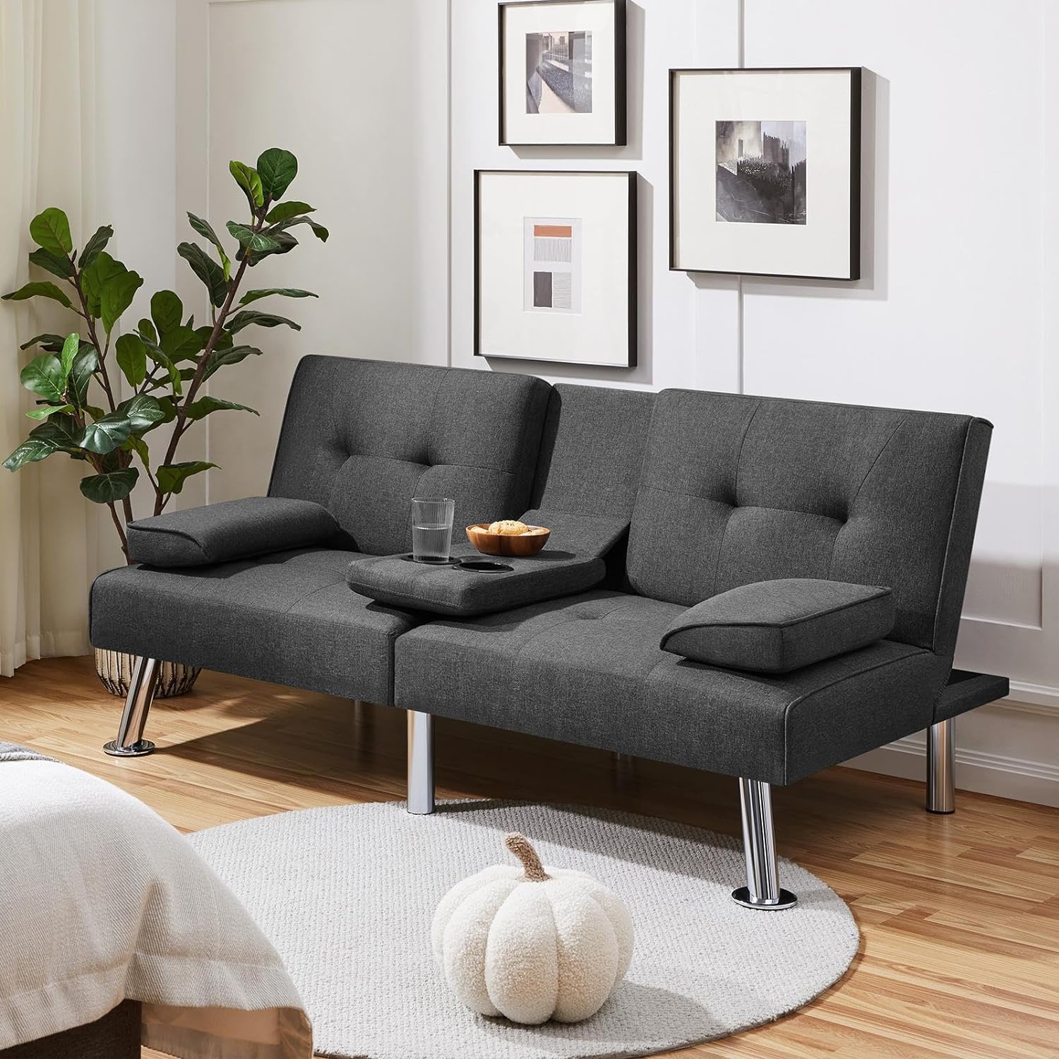 Yaheetech - Sofá Cama Convertible Ajustable, Moderno sillón reclinable de Piel sintética Reversible, sofá Cama Plegable, reposabrazos extraíbles, portavasos, 3 ángulos, Capacidad de 700 Libras, Color