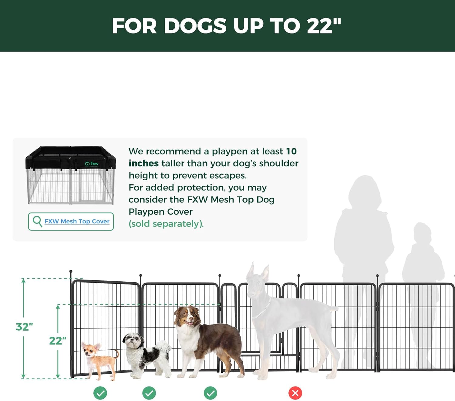 FXW Rollick Corral para Perros para Patio, RV Camping│Patentado, 24 Pulgadas 8 Paneles