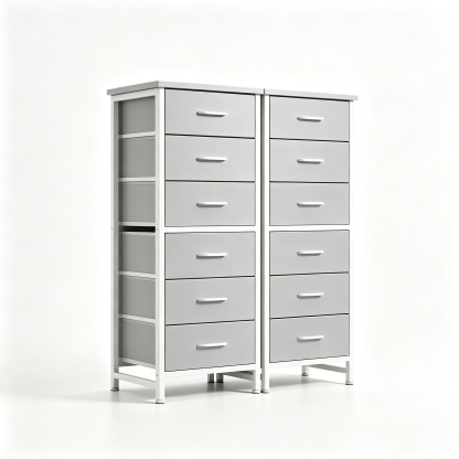 Sweetcrispy - Cómoda de Tela Alta para recámara, cómoda Delgada de 6 cajones, Torre de Almacenamiento Estrecha con Tapa de Madera y Marco de Metal, mesita de Noche Vertical para clóset, Muebles de
