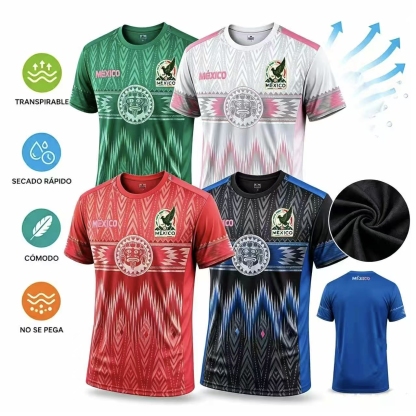 Camiseta deportiva de manga corta, edición limitada con estampado de motivos de aficionados al fútbol de estilo mexicano, modelo 2026, apta para entrenamiento al aire libre, unisex, tejido cómodo y transpirable, ideal para competiciones, entrenamiento y u