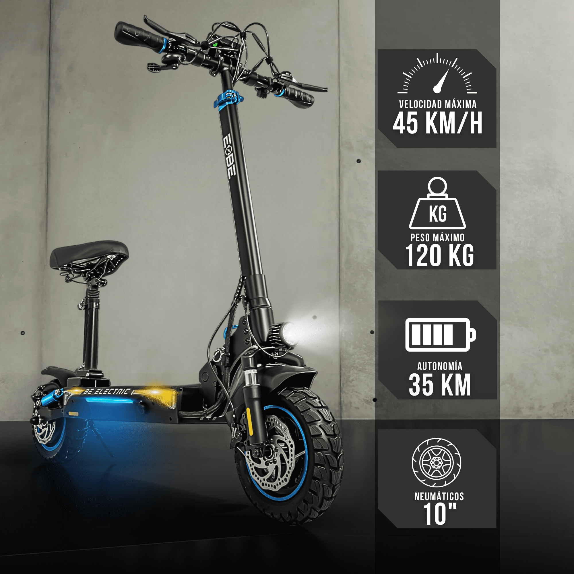 Scooter Electrico Plegable E-be Bx45 Monopatin 45km 1000w