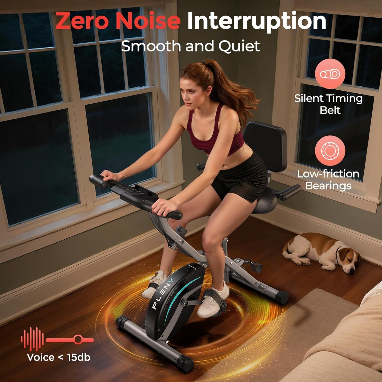 Pleny Folding Exercise Bike, 5 IN 1 Stationary Bike 5.5 LBS Flywheel Exercise Bike, Indoor Workout Bike 330LB Weight Capacity Back Support Cushion for Home Gym Workout
