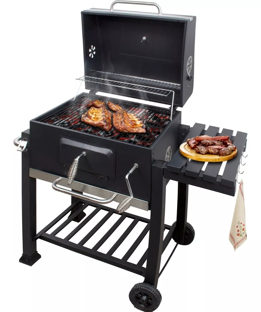 Asador Ahumador Carbon Para Carne Parrilla Resistente Acero Color Negro