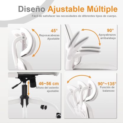 HOMEMAKE FURNITURE Silla Oficina ergonómica de Respaldo Alto con Soporte Lumbar Ajustable Altura reclinable descansabrazos Ajustables Silla Gamer sillas para Escritorio Silla ergonomica Rosa