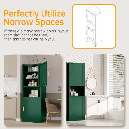 Ckzbx Gabinete de cocina de metal de 61 pulgadas de alto con 4 puertas, armarios de baño, 2 estantes ajustables para cocina, oficina en casa, sala de estar, comedor (negro)
